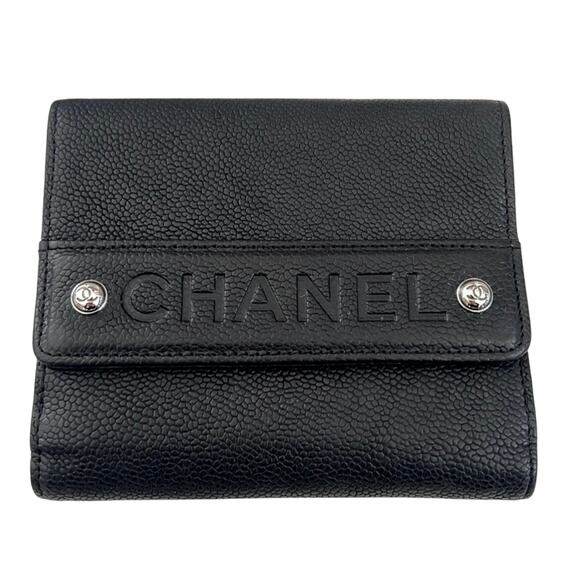 Authentic Black CC CHANEL Logo Grained Calfskin Snap Bifold Wallet - Picture 1 of 7